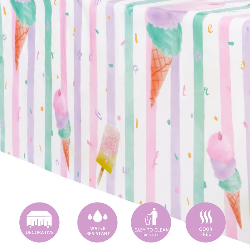 WERNNSAI Ice Cream Table Cloth - 1 Pack 108'' X 54'' Summer Tablecloths Ice Cream Party Decorations Pink Sprinkle Table Cover for Kids Girls Sweet One Birthday Baby Shower Supplies - Image 2